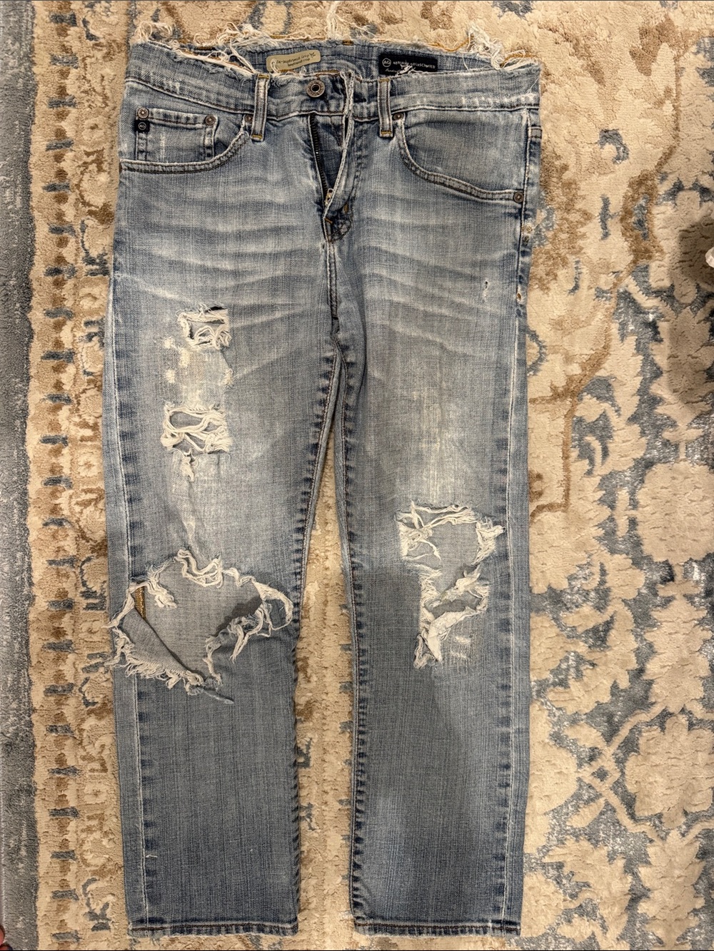 Women’s AG Distressed Light Blue Straight Jeans